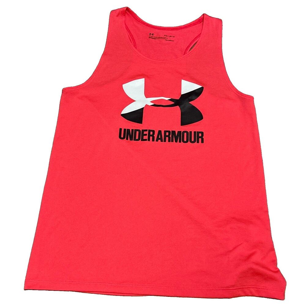 Under Armour Girls Coral Pink Big Logo HeatGear Athletic Tank Top Size YL